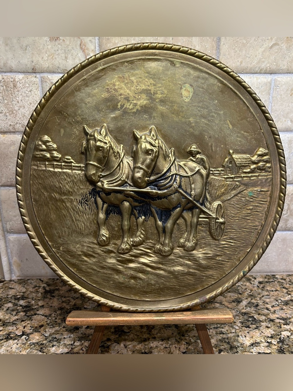 Vintage Lombard Embossed Hammered Brass Wall Plate Plaque Made In England